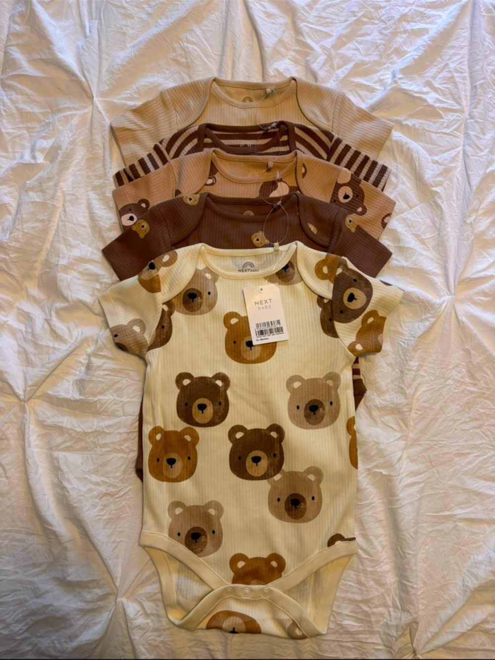 next Neutral and Brown Bear Print Short Sleeve One-Piece Set